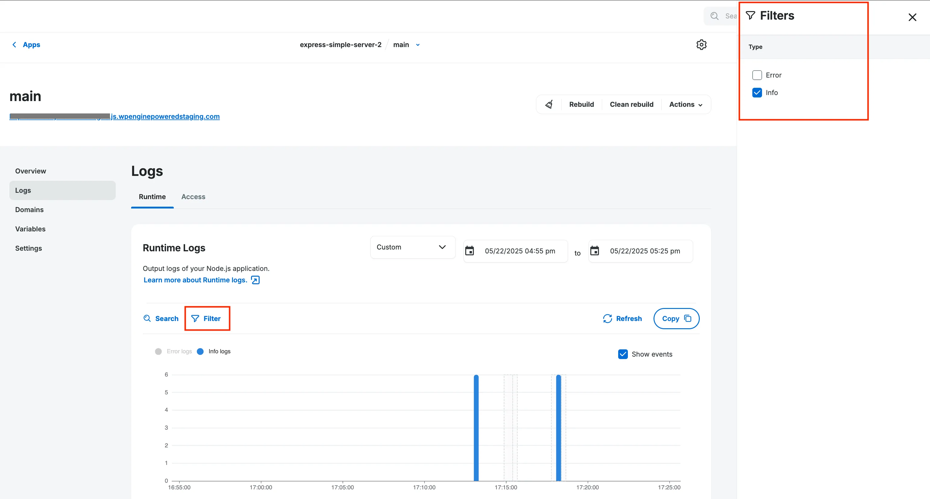 Filter runtime logs