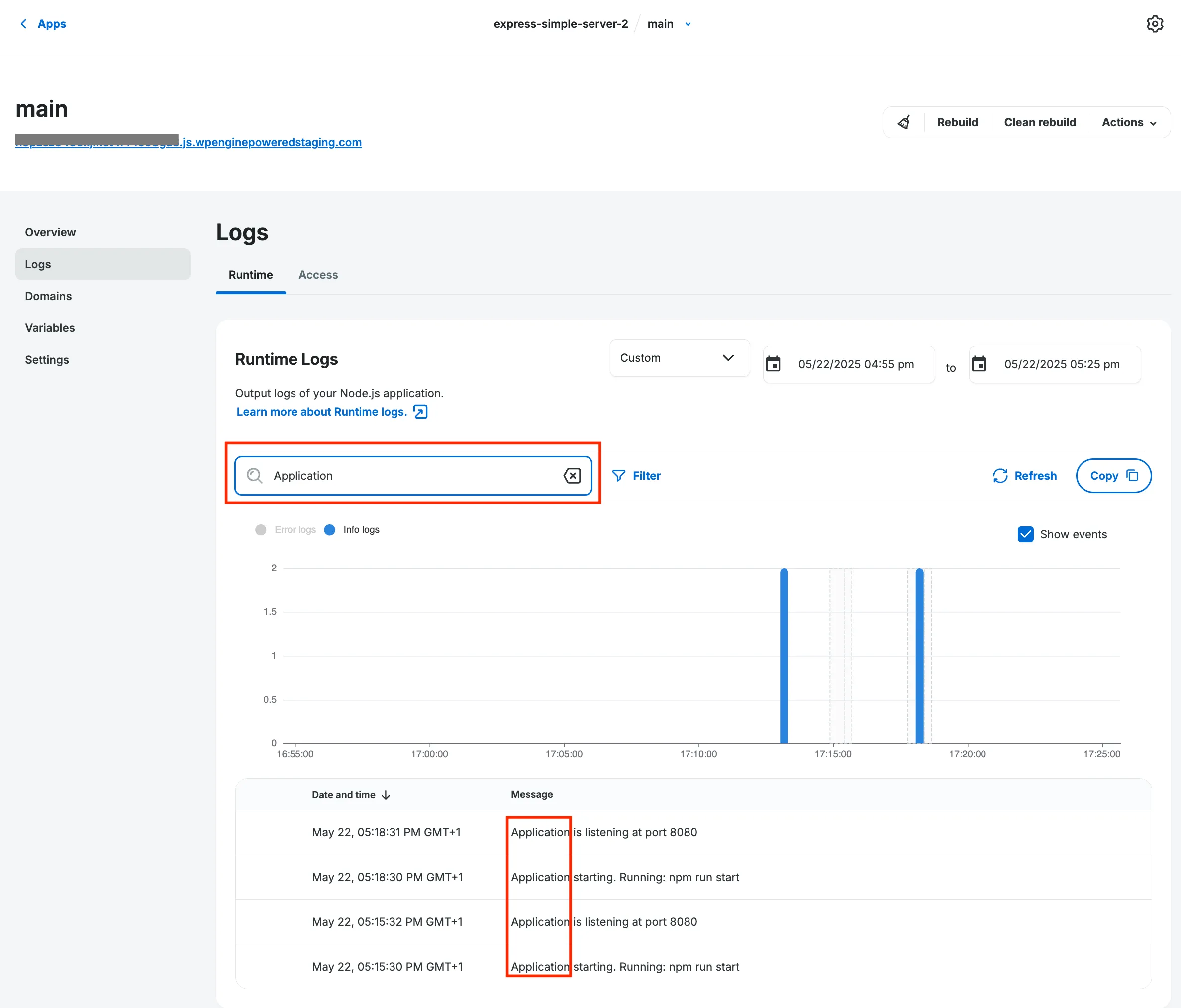 Search runtime logs